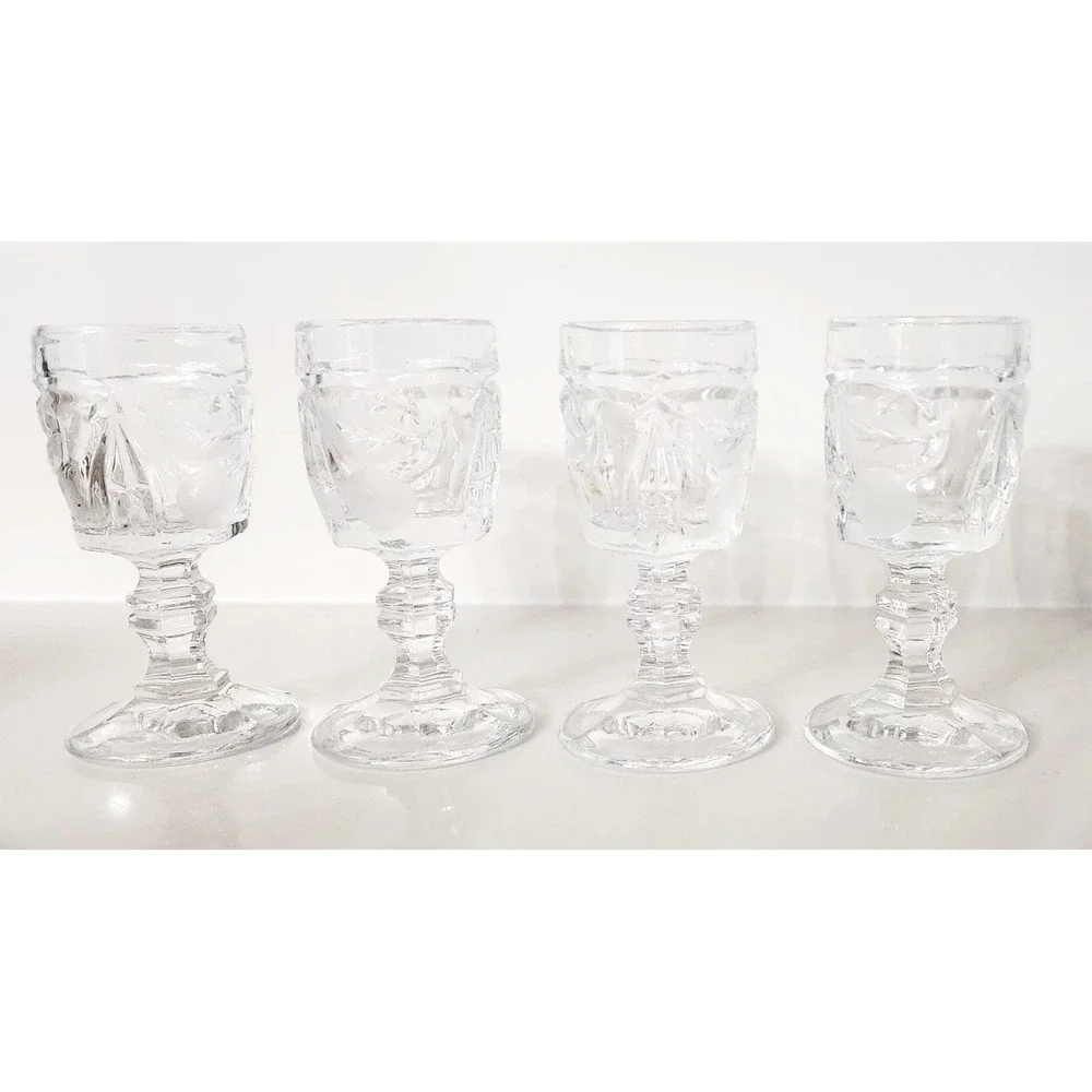 Cherry Strawberry Etched Clear Crystal Port Cordial Glasses Set Of 4